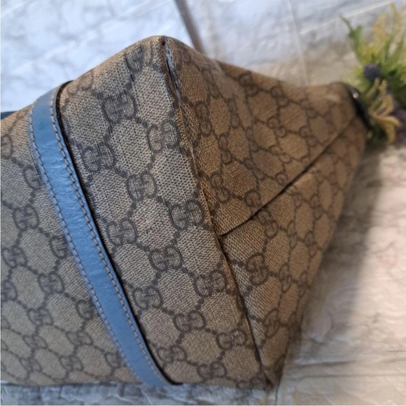 Gucci Tan and Blue Signature Tote Bag - Picture 6 of 16